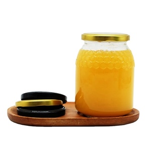 Pot en verre gaufré en forme de nid d'abeille clair 380/580/730ml avec bouchon en métal pour la nourriture pour bébé à l'huile d'olive au lait en gelée - Product Image 1