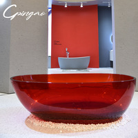 Baignoire transparente en résine de pierre, couleur claire, autoportante