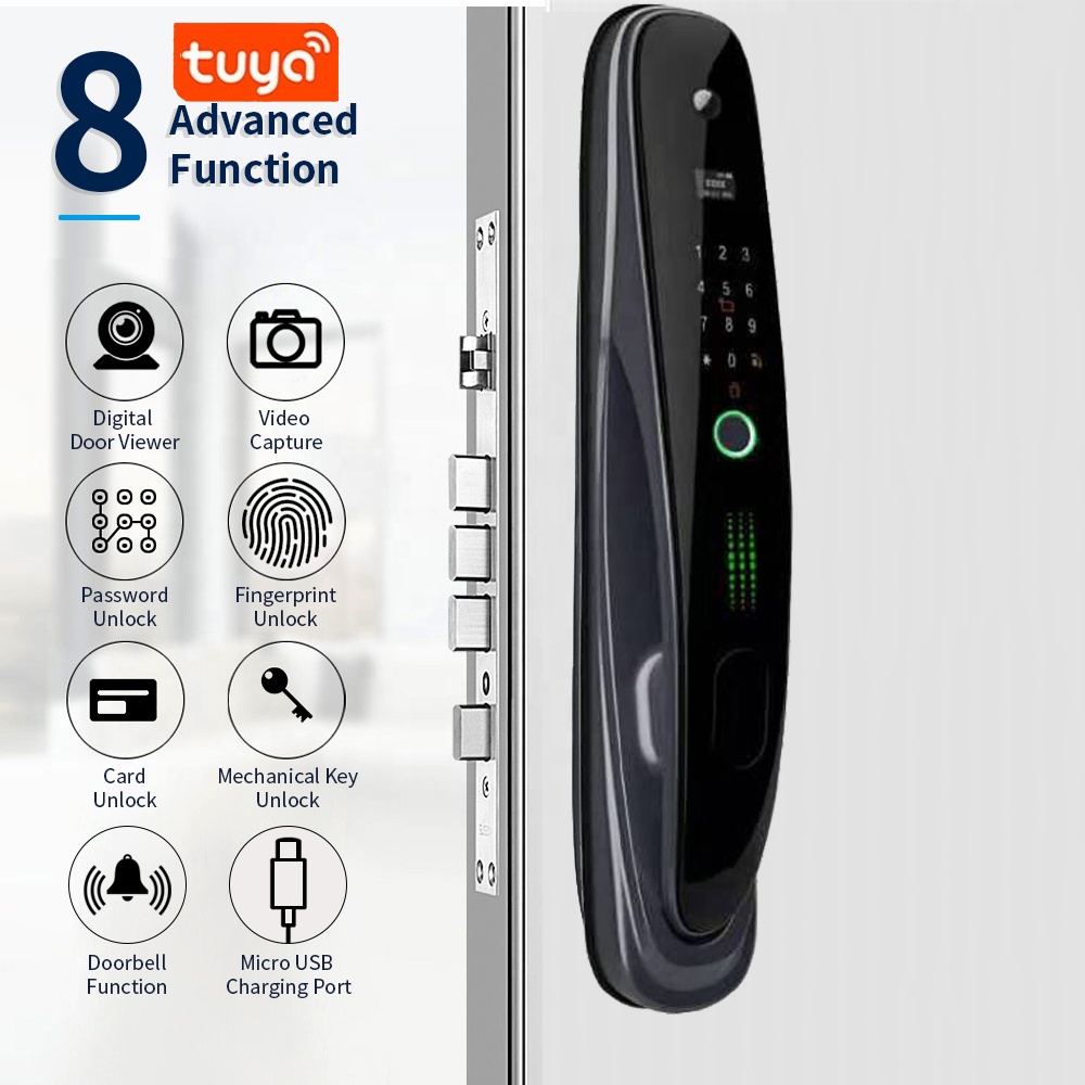 New Automatic Tuya wifi fingerprint card smart door lock with camera lock