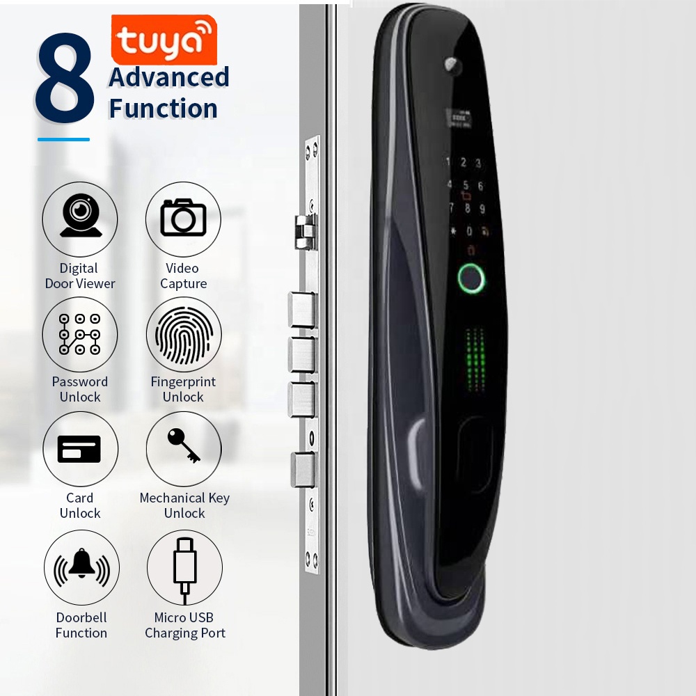 New Automatic Tuya wifi fingerprint card  smart door lock with camera lock