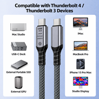 Kabel USB4 40Gbps 240W USB C ke USB C 8K 60Hz PD 3.1 Pengisian Cepat Kabel Data Berlapis untuk Laptop Monitor