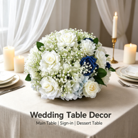 Boule de fleurs artificielles bleues et blanches, roses en soie et hortensias, centre de table floral pour la décoration de mariages, de fêtes, de bureaux et de maisons