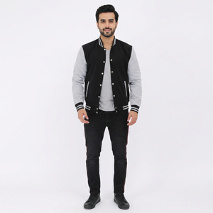 <b>Slim</b> <b>Fit</b> Wholesale Letterman Varsity <b>Jacket</b> Men Custom Logo Stand Collar Front Logo Breathable Polyester/Cotton Best Selling - Product Image 1