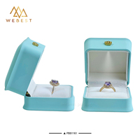 Boîte à bijoux en plastique avec anneau lumineux LED Webest, emballage de luxe bleu