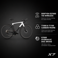 Vélo de route en fibre de carbone 700C ES7000 14 vitesses, transmission électronique sans fil, cadre aérodynamique T1100, roues de course professionnelles, vélo de ville