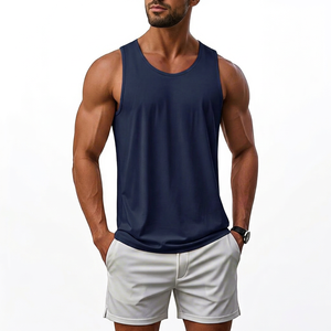 Latest Design Best Quality Polyester/Cotton Men's Sleeveless Tank Top Solid Color Knitted Muscle <b>Vests</b> Plus Size Breathable - Product Image 1