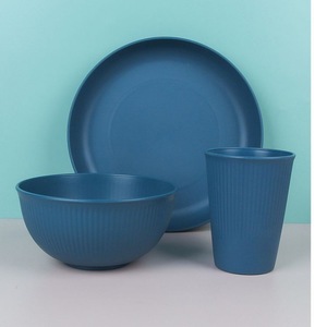 Dinnerware <b>Set</b> 32 Piece Dark Blue Round Plate Bowl <b>Cup</b> Knife Fork Spoon Chopsticks Portable Daily Use - Product Image 2