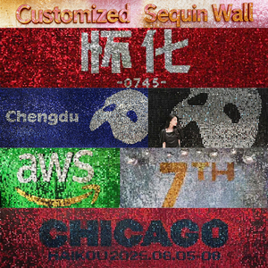 Panel de Lentejuelas con Diseño de Atracción Turística y Nombre de Lugar, Fondo de Pared, Telón de Fondo, Patrón Impreso con Letras de Rompecabezas, Logotipo - Product Image 2