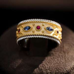 18K Gold Lucky Rotatable Gemstone <b>Spinner</b> <b>Ring</b> with Setting Handmade Luxury Wedding Gift for Women - Product Image 1