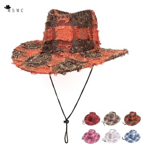Sombrero de Vaquero MSMC a Cuadros, Ajustable, Unisex, Protección Solar para Exteriores, Estilo Occidental, Moda Primavera-Verano - Product Image 1