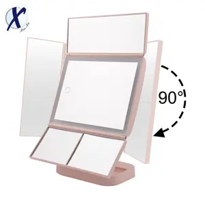Magnification Touch Screen 180 Rotation Vanity Mirror Trifold Led Makeup Mirror With Natural Lights