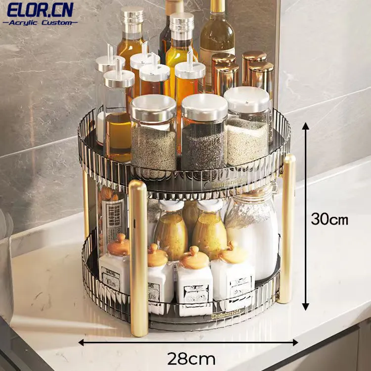 ELOR 2 Tiers 360 Rotating Seasoning Jar Storage Box Multifunctional Spice Organizer For Countertop Kitchen Supplies