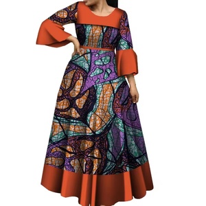 Robes Dashiki en coton africain pour femmes avec manches en feuille de lotus, imprimé africain écologique pour anniversaire et <span class=keywords><strong>mariage</strong></span> - Product Image 4