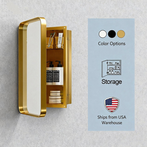 Ovs 16x24 inch kim loại khung tủ thuốc với gương và có thể điều chỉnh Kệ tường màu đen gương với lưu trữ cho phòng tắm - Product Image 1