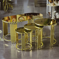 Meubles de salon en gros d'usine : Table basse moderne, table d'appoint en verre, table centrale en acier inoxydable (lot de 3) pour salon