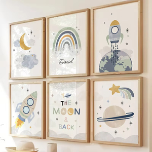 Quadri su Tela con Sole, Arcobaleno, Luna, Stelle, Pianeti, Razzo, Cartoni Animati, <span class=keywords><strong>Poster</strong></span> e Stampe per Decorazione Cameretta Bambini - Product Image 3