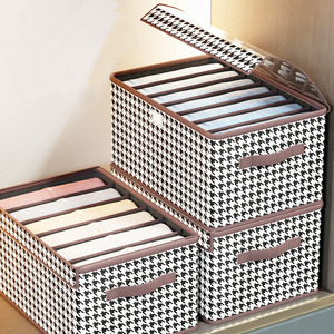Wardrobe Clothes Organizer Storage Box With Clear PVC Lid Foldable Fabric Storage Bins For Clothing Trousers Large Compartment