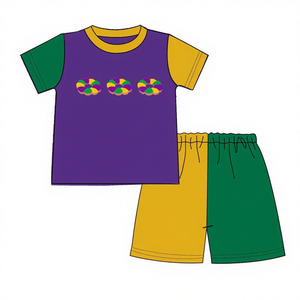Ensemble 2 pièces personnalisé pour bébés et tout-petits, broderie beignet Mardi Gras, short et barboteuse bulle, tenues assorties pour frères et sœurs - Product Image 2