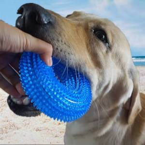 Juguetes para mascotas de TPR ecológicos estilo OEM ODM, con sonido, anillo de púas novedoso para juego diario y masticación, hechos de goma y plástico seguros para moler los dientes. - Product Image 3