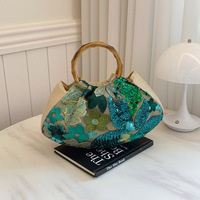 Tas Tangan Tote Kasual Gaya Vintage Cina Terbaru Grosir BESTELLA untuk Model Bordir Bunga Payet Poliester Ringan