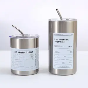 350 ml 600 ml individueller doppelwandiger vakuum-isolierter edelstahlbecher mit stroh heiß und kalt becher amerikanische kaffeebecher