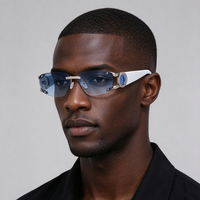 Lunettes de soleil rectangulaires sans monture pour hommes, design en métal sculpté, texture de haute qualité, verres UV400, lunettes de soleil tendance pour un usage quotidien