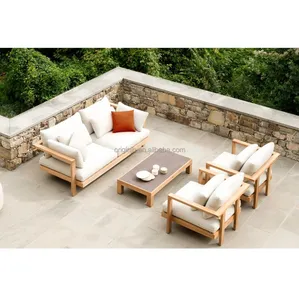 Conjunto de muebles de madera de teca para exteriores, sofá de lujo de diseño profundo para villa, patio, chat