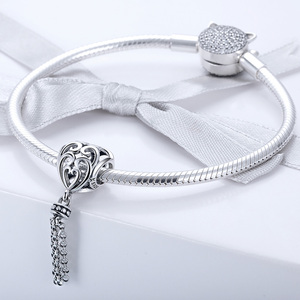 <span class=keywords><strong>2022</strong></span> nueva llegada 925 plata esterlina corazón encantado borla encanto ajuste Original DIY pulsera de cuentas mujeres joyería regalo SCC722 - Product Image 3