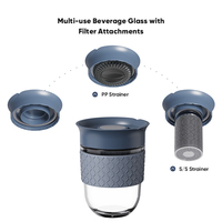 Reistuitbeker van borosilicaatglas met thee- en fruitinfuser en siliconen hoesje, herbruikbare koffiemok met deksel, lekvrij