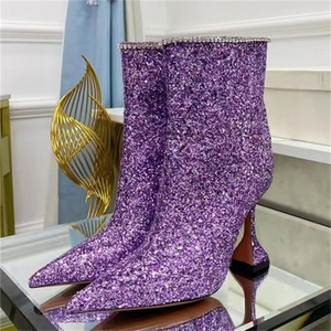 Botines de Moda con Lentejuelas Brillantes para Mujer, Zapatos de Tacón Alto Midi para Dama - Product Image 1