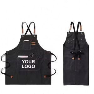 Hot Sale Customized Adult Denim Cross Back Barista Blue <b>Kitchen</b> Cooking <b>Aprons</b> With <b>Apron</b> Custom logo - Product Image 2