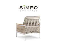 SIMPOLIFESTYLE Premium Outdoor-Möbel OLIVIA Aluminium Teak Stoff Wasserdichtes 3-Sitzer Sofa-Set für Garten Wohnzimmer Park