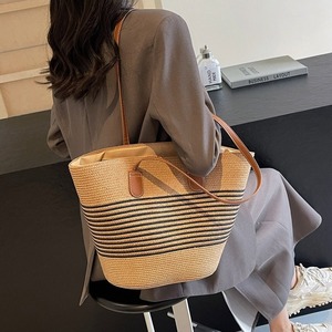 Nuevo Bolso Tote de Mujer con Cierre de Cremallera y Patrón a Rayas, Tejido de Paja, Gran Capacidad, para Playa, Verano, Combinable con Todo, Venta al Por Mayor - Product Image 2