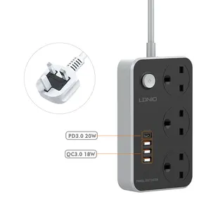 Ldnio SK3468 Uk Outlet Extension 38W Usb 3 Port + 4 Usb Power Socket Netsnoer: 2M Pd + Qc 3.0 Uk Plug Snel Opladen Power Strip