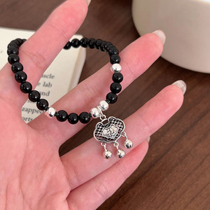 Bracelet en argent sterling S925 avec motif Fu pour femme, bijoux perlés élastiques à porter au quotidien - Product Image 2
