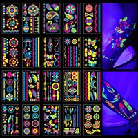 Lueur dans le noir tatouage néon maquillage temporaire Rave Festival accessoire faux visage papillon tatouage UV Blacklight pour les femmes fête