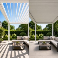 Pergola moderne en aluminium MEIXIN ORLANDO avec toit en verre trempé réglable, écrans latéraux en option et bande LED pour jardin résidentiel
