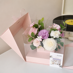 Caja de embalaje de papel para decoración Floral, organizador portátil, ventana abierta, transparente, de cartón, para regalo - Product Image 3