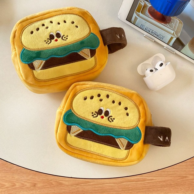 New Cute Cartoon Plush Hamburger Camera Storage Bag Portable Protective Case Girl Shockproof Soft Pouch Cameras Travel Organizer