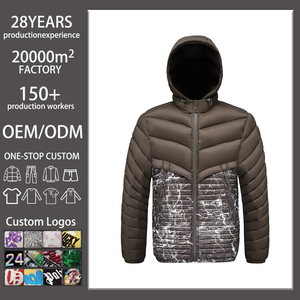 Winter Outdoor Hooded Unisex <strong>Quilted</strong> <strong>Jacket</strong> with Zipper Closure and Geometric <strong>Pattern</strong> Fleece-lined Thickened Warm Windproof - Product Image 1