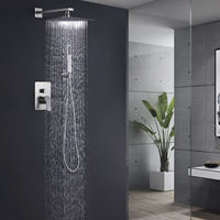 Ensemble de douche de salle de bain moderne à poignée unique, effet pluie, encastré, en laiton, finition argent brossé, jet doux, avec cartouche céramique, pour hôtels, finition chromée