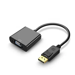 Cabo de áudio macho para fêmea, cabo de projetor preto, adaptador de alta velocidade DP para VGA, conversor banhado a ouro DP para VGA