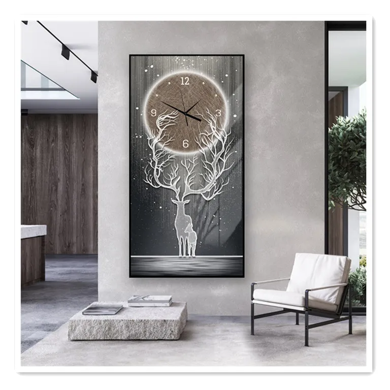 Artunion Moderne Luxe Glas Groot Wandframe Elektronische Klok Duurzame Kwaliteit Prints Abstracl Kunst Voor Home Decor Woonkamer