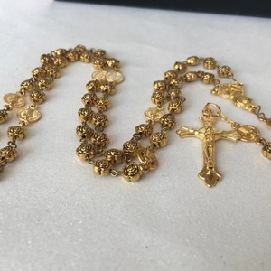 Collar Religioso de Moda con Cuentas de Flores de Rosa en Aleación Chapada en Oro de 18K, Collar con Colgante de Cruz y Crucifijo de <span class=keywords><strong>la</strong></span> <span class=keywords><strong>Virgen</strong></span> Marí<span class=keywords><strong>a</strong></span> - Product Image 3