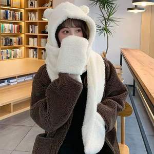 Ensemble chapeau, écharpe et gants en peluche, 3 pièces, kaki, protection du cou chaude pour l'hiver, pour adolescents et jeunes - Product Image 3