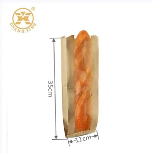 Printed Bread Packing Bag Baguette Bread Packaging Kraft Paper Bags Bakery Wax Grease Oil Proof Donut French Baguette Paper Bread Bag