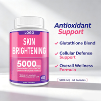 Capsules éclaircissantes pour la peau au glutathion 5000mcg, marque privée, supplément antioxydant à base de plantes pour femmes, éclat quotidien, 60 capsules