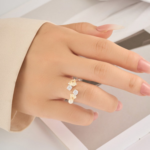 Heart Shaped Open <b>Ring</b> With Zircon And Glass Pearl Adjustable For Index <b>Finger</b> Sweet Cool Layered Jewelry Gift - Product Image 2