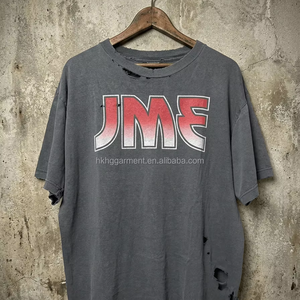 ผู้ผลิตเสื้อผ้า รับพิมพ์ลายเสื้อยืดสตรีทแวร์ คอตตอน ขาดๆ แบบดิสเทรส พิมพ์ลายกราฟิกทรงบ็อกซี่ สำหรับผู้ชาย - Product Image 1