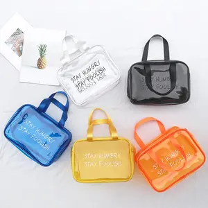 Custom logo waterproof PVC clear jelly candy color pouch wash storage gift cosmetic makeup bag